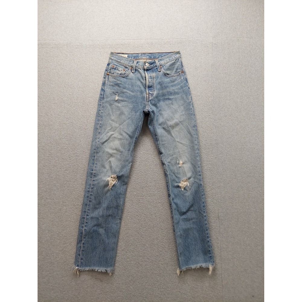 Levis Women Jean 25X30 Blue Denim‎ Distressed Thrashed Button Fly 100% Cotton